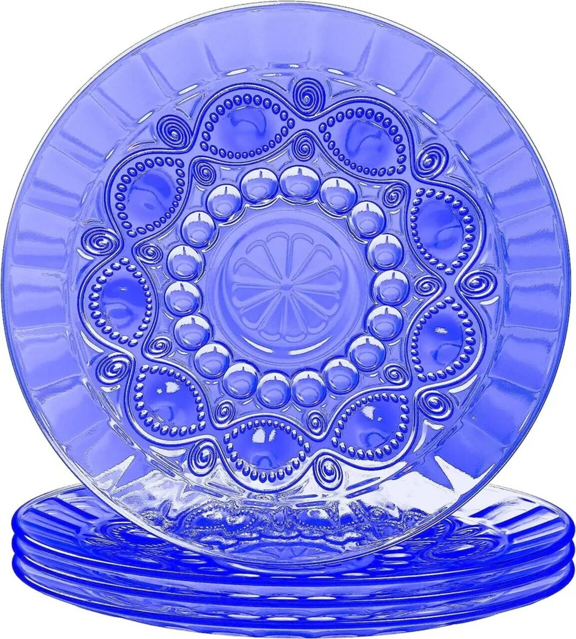 Elle Décor Glass Salad Plate | Set of 4 | Blue | 6-Inch Dishwasher Safe